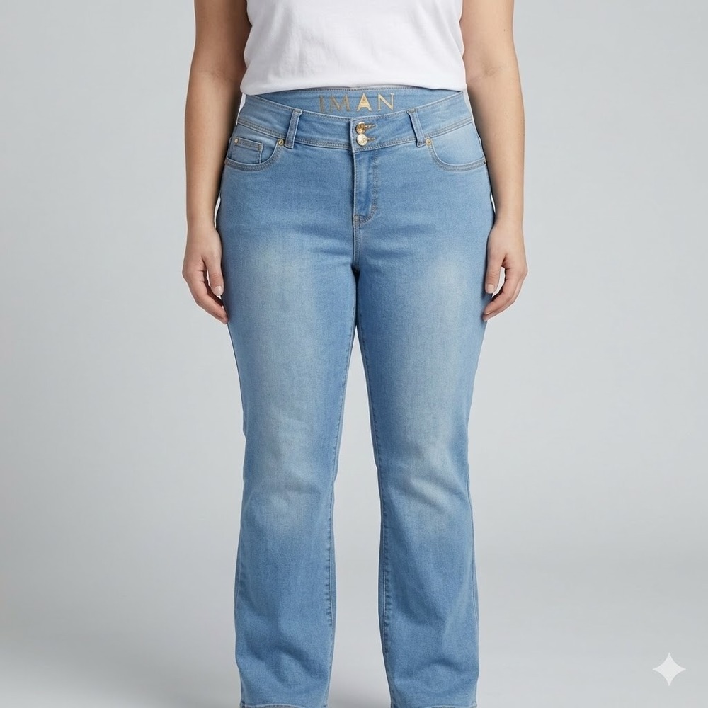 IMAN Global Chic Bootcut Jeans High Rise Stretch Denim‎ Size 16 Blue